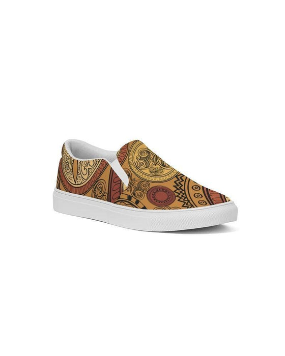 Men's Athletic Sneakers, Brown Paisley Low Top Slip-On Canvas Sports Shoes - 01EB3Z