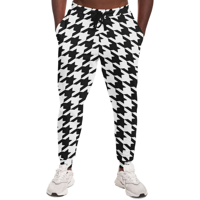 Men's Athletic Joggers, Black and White Print Fitness Pants