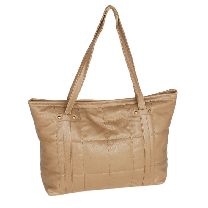 [Lasting Charm] Stylish Khaki Double Handle Leatherette Satchel Bag Handbag Purse