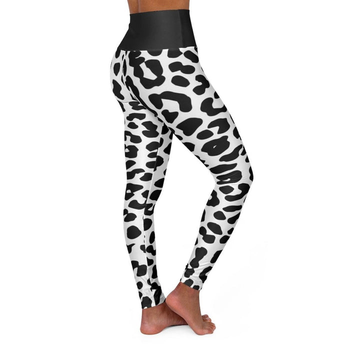 High Waisted Yoga Leggings, Black And White Two-Tone Leopard Style Pants