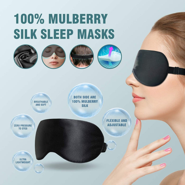 Lacette Silk Eye Mask for Men Women, 6A Mulberry Silk Light Blocking Sleep Mask, 100% Night Blindfold for Sleeping with Adjustable Strap, Comfortable Blackout Eye Blinder for Nap, Travel, Yoga, Black