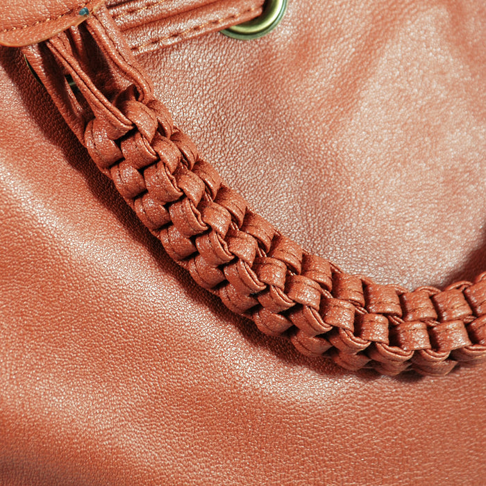 [Romantic Trip] Tan Leatherette Satchel Bag Handbag Purse Shoulder Bag Tote Bag w/Tassels