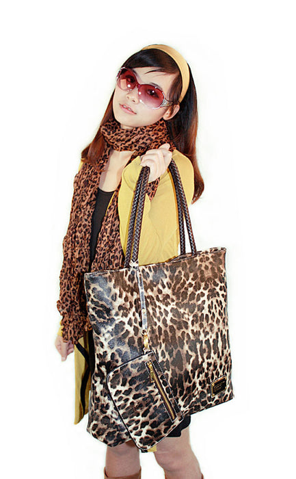 [Eva Bag] Leopard Double Handle Leatherette Satchel Bag Handbag Purse