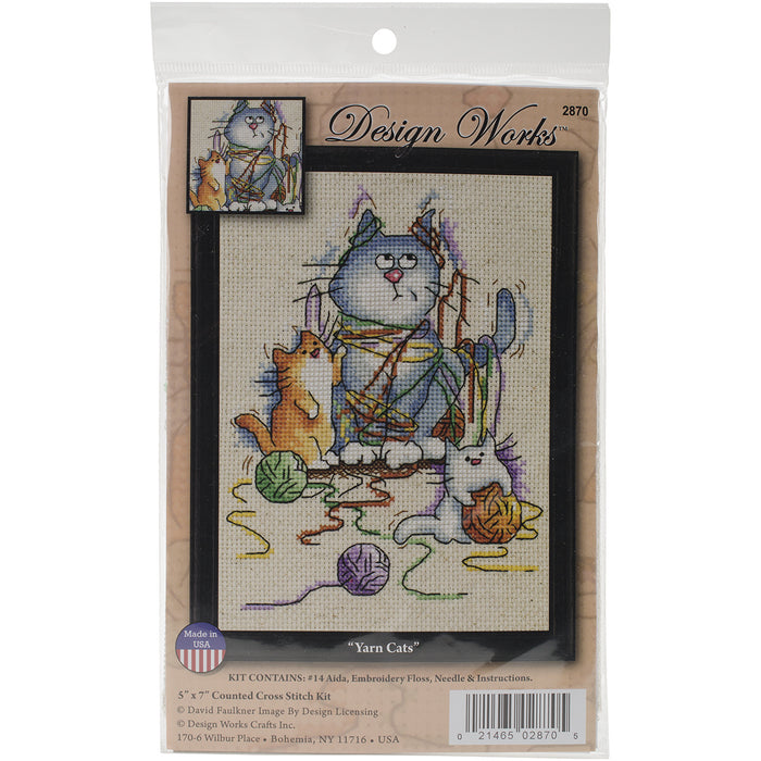 Design Works Counted Cross Stitch Kit 5"X7"-Yarn Cats (14 Count)