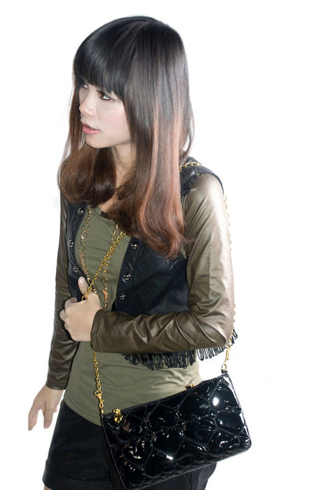 [Laura Favor] Fashion Black Love Leatherette Satchel Bag Handbag Purse Shoulder Bag