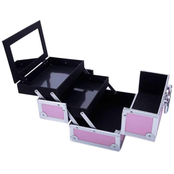 Aluminum Makeup Train Case Jewelry Box Cosmetic Organizer with Mirror 9"x6"x6" RT