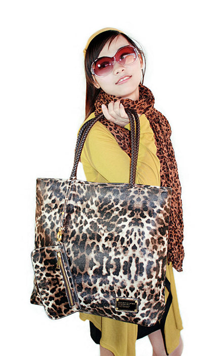 [Eva Bag] Leopard Double Handle Leatherette Satchel Bag Handbag Purse