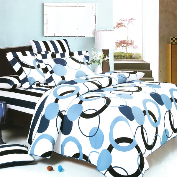 Blancho Bedding - [Artistic Blue] 100% Cotton 4PC Sheet Set (Queen Size)