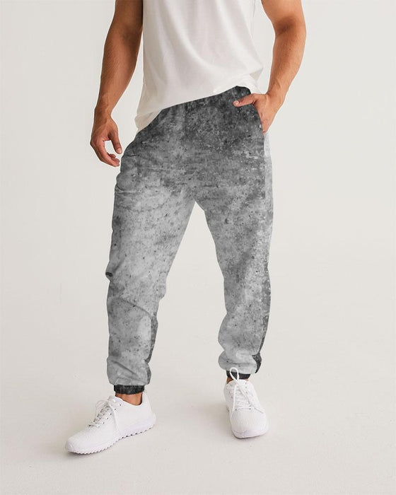 Men's Track Pants, Black & Gray Grunge Print Athletic Windbreaker Pants