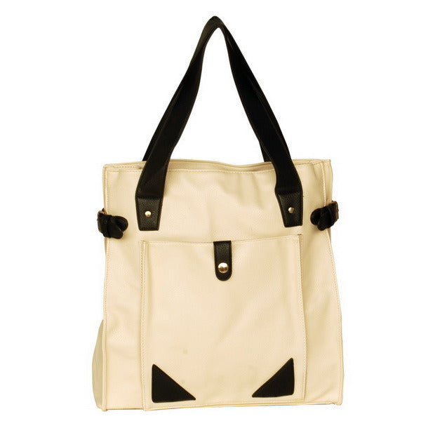 [Pure Love] Stylish White Leatherette Double Handle Satchel Bag Handbag Purse