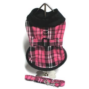 Pink Plaid Classic Pet Coat Harness with Matching Leash