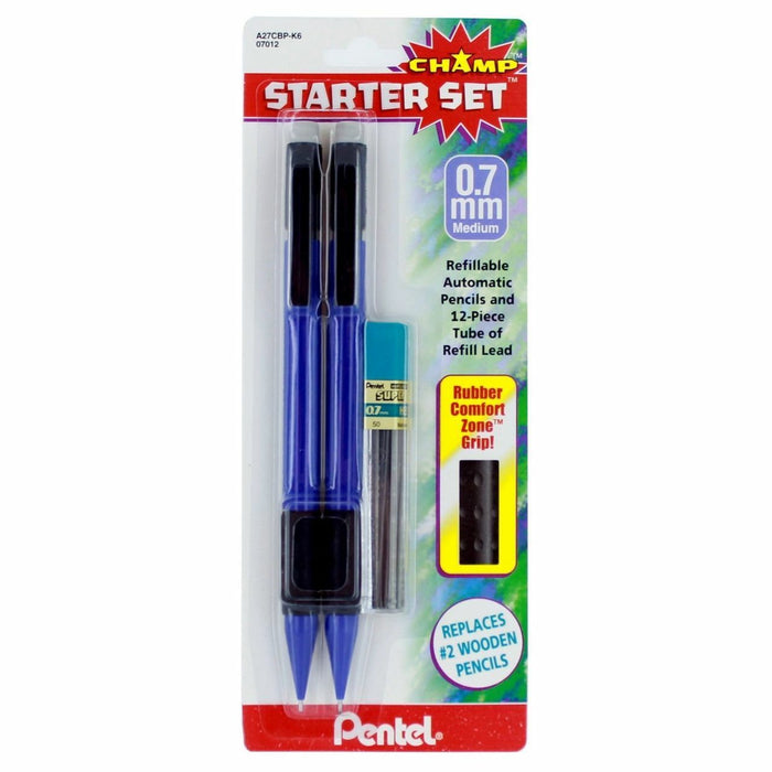 2-Pack Pentel Champ Mechanical Pencil 0.7mm Refillable Starter Set